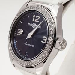 Pre Owned Bell & Ross Mystery Diamond SS Leather Womens Wristwatch 34 MM