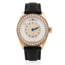 Pre Owned Bell & Ross Mystery 18K Yellow Gold Diamond Leather Womens Wristwatch 34 MM