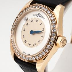 Pre Owned Bell & Ross Mystery 18K Yellow Gold Diamond Leather Womens Wristwatch 34 MM