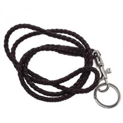 Pre Owned Bottega Veneta Dark Brown Intrecciato Leather Lanyard Key Fob