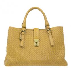 Pre Owned Bottega Veneta Mustard Leather Roma Intrecciato Tote
