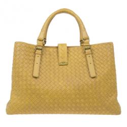 Pre Owned Bottega Veneta Mustard Leather Roma Intrecciato Tote
