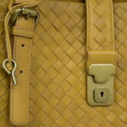 Pre Owned Bottega Veneta Mustard Leather Roma Intrecciato Tote