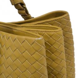 Pre Owned Bottega Veneta Mustard Leather Roma Intrecciato Tote