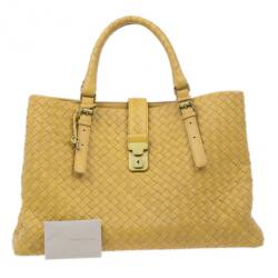 Pre Owned Bottega Veneta Mustard Leather Roma Intrecciato Tote