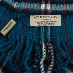 Pre Owned Burberry Blue Novacheck Wool Scarf