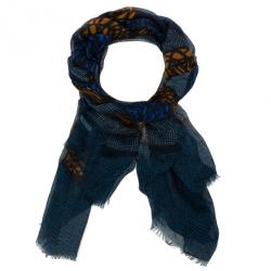 مملوكة مسبقًا Burberry Prorsum Blue African Campanula 200x120cm Cashmere &amp; Silk Scarf