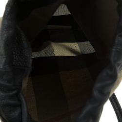 Pre Owned Burberry House Check Canvas Drawstring Bag
