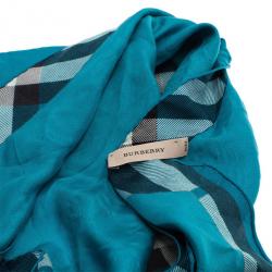 مملوكة مسبقًا Burberry Blue Silk Novacheck Stole
