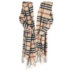 Pre Owned Burberry Beige Novacheck Cashmere and Wool Scarf