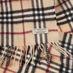Pre Owned Burberry Beige Novacheck Cashmere and Wool Scarf