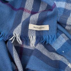 Pre Owned Burberry Blue Novacheck Stole