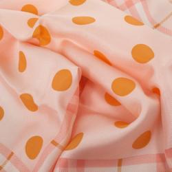 Pre Owned Burberry Peach Polka Dot &amp; Novacheck Print Square Scarf
