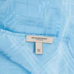 Pre Owned Burberry Blue Check Silk Scarf