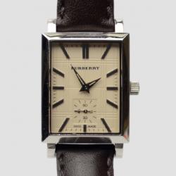 Burberry Cream Black Leather Chronograph Mens Wristwatch 38 MM