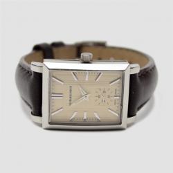 Burberry Cream Black Leather Chronograph Mens Wristwatch 38 MM