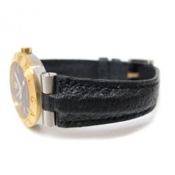 Pre Owned Bvlgari Diagono Sport Ladies Wristwatch SS/YG/Leather Black 