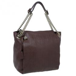 Pre Owned Carolina Herrera Brown Monogram Leather Shoulder Tote