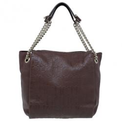 Pre Owned Carolina Herrera Brown Monogram Leather Shoulder Tote