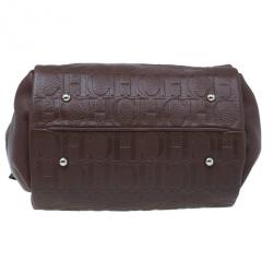 Pre Owned Carolina Herrera Brown Monogram Leather Shoulder Tote