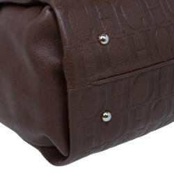 Pre Owned Carolina Herrera Brown Monogram Leather Shoulder Tote