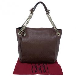 Pre Owned Carolina Herrera Brown Monogram Leather Shoulder Tote