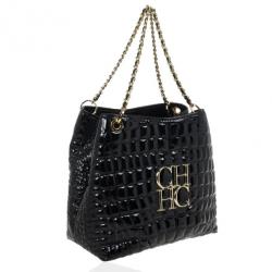 Pre Owned Carolina Herrera Black Patent Quilted Tote