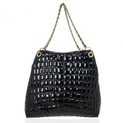 Pre Owned Carolina Herrera Black Patent Quilted Tote