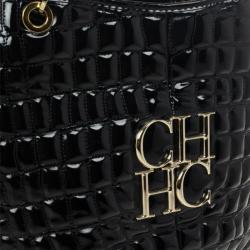 Pre Owned Carolina Herrera Black Patent Quilted Tote
