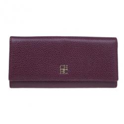 Pre Owned Carolina Herrera Burgundy Leather Continental Flap Wallet