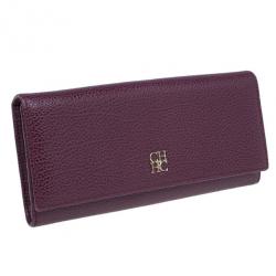 Pre Owned Carolina Herrera Burgundy Leather Continental Flap Wallet