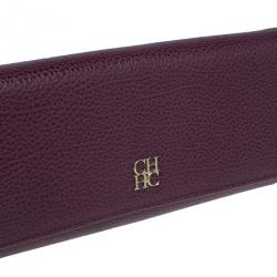 Pre Owned Carolina Herrera Burgundy Leather Continental Flap Wallet
