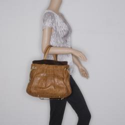 Pre Owned Carolina Herrera Brown Monogram Leather Embossed Tote