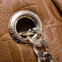 Pre Owned Carolina Herrera Brown Monogram Leather Embossed Tote