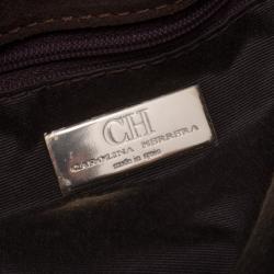 Pre Owned Carolina Herrera Brown Monogram Leather Embossed Tote