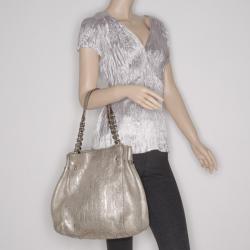 Pre Owned Carolina Herrera Monogram Chain Handle Tote Silver