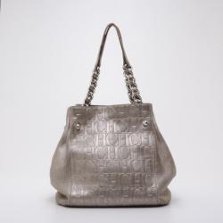 Pre Owned Carolina Herrera Monogram Chain Handle Tote Silver