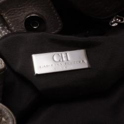 Pre Owned Carolina Herrera Monogram Chain Handle Tote Silver