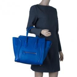 Pre Owned Celine Electric Blue Palmelato Leather Mini Luggage Tote