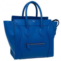 Pre Owned Celine Electric Blue Palmelato Leather Mini Luggage Tote