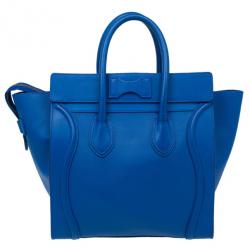 Pre Owned Celine Electric Blue Palmelato Leather Mini Luggage Tote