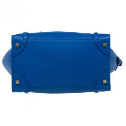 Pre Owned Celine Electric Blue Palmelato Leather Mini Luggage Tote