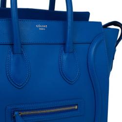 Pre Owned Celine Electric Blue Palmelato Leather Mini Luggage Tote