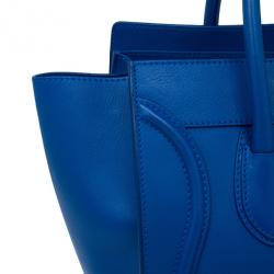 Pre Owned Celine Electric Blue Palmelato Leather Mini Luggage Tote
