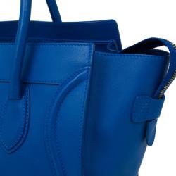 Pre Owned Celine Electric Blue Palmelato Leather Mini Luggage Tote
