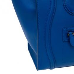 Pre Owned Celine Electric Blue Palmelato Leather Mini Luggage Tote