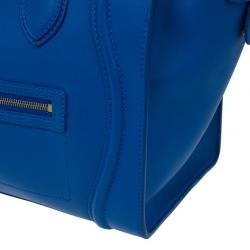 Pre Owned Celine Electric Blue Palmelato Leather Mini Luggage Tote