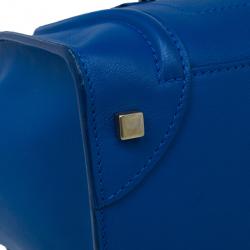 Pre Owned Celine Electric Blue Palmelato Leather Mini Luggage Tote