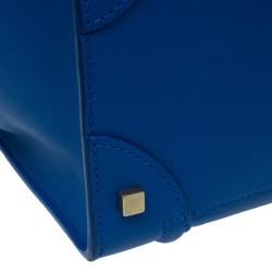 Pre Owned Celine Electric Blue Palmelato Leather Mini Luggage Tote