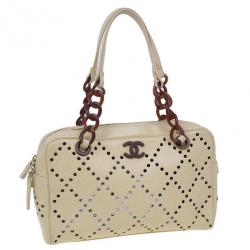 Chanel Beige Perforated Leather Bowler Bag